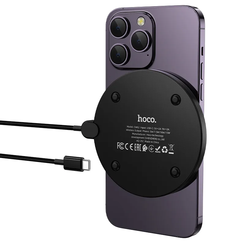 hoco. CW62 Peak desktop wireless fast charger with digital display and cable