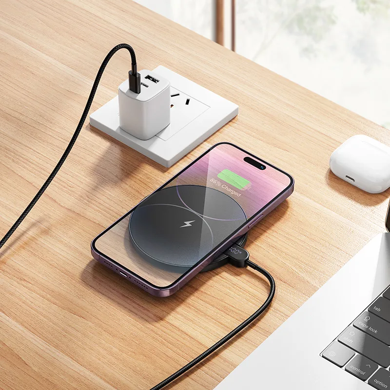 hoco. CW62 Peak desktop wireless fast charger with digital display and cable