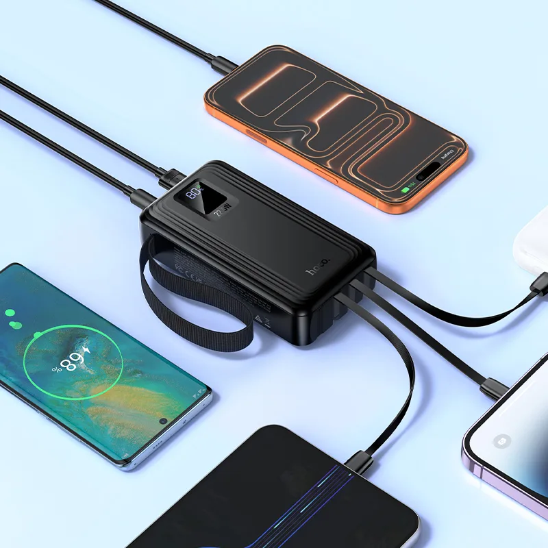 J173 Power Bank 20000mAh 22.5W & PD 20W Fast Charger with 4 Built-in Cables